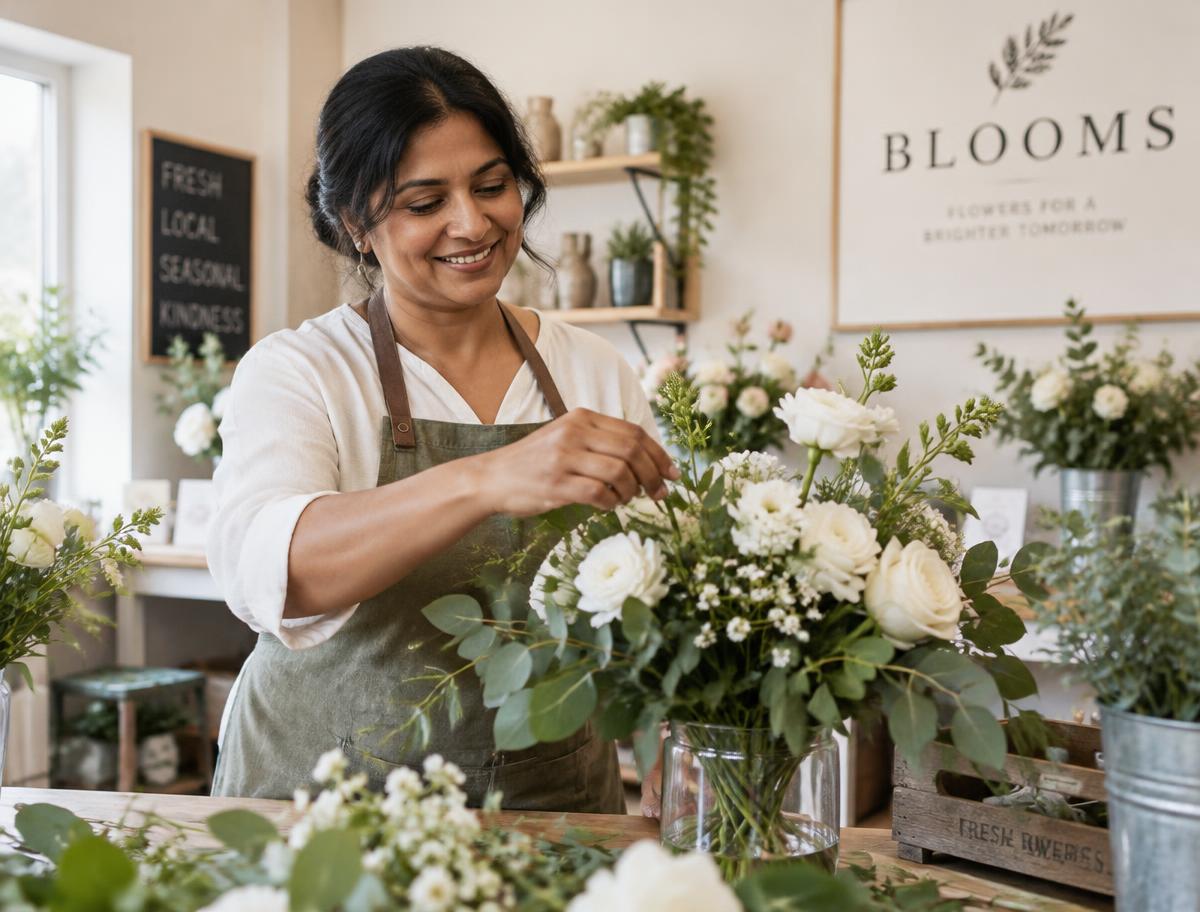 A florist arranging flowers in her shop