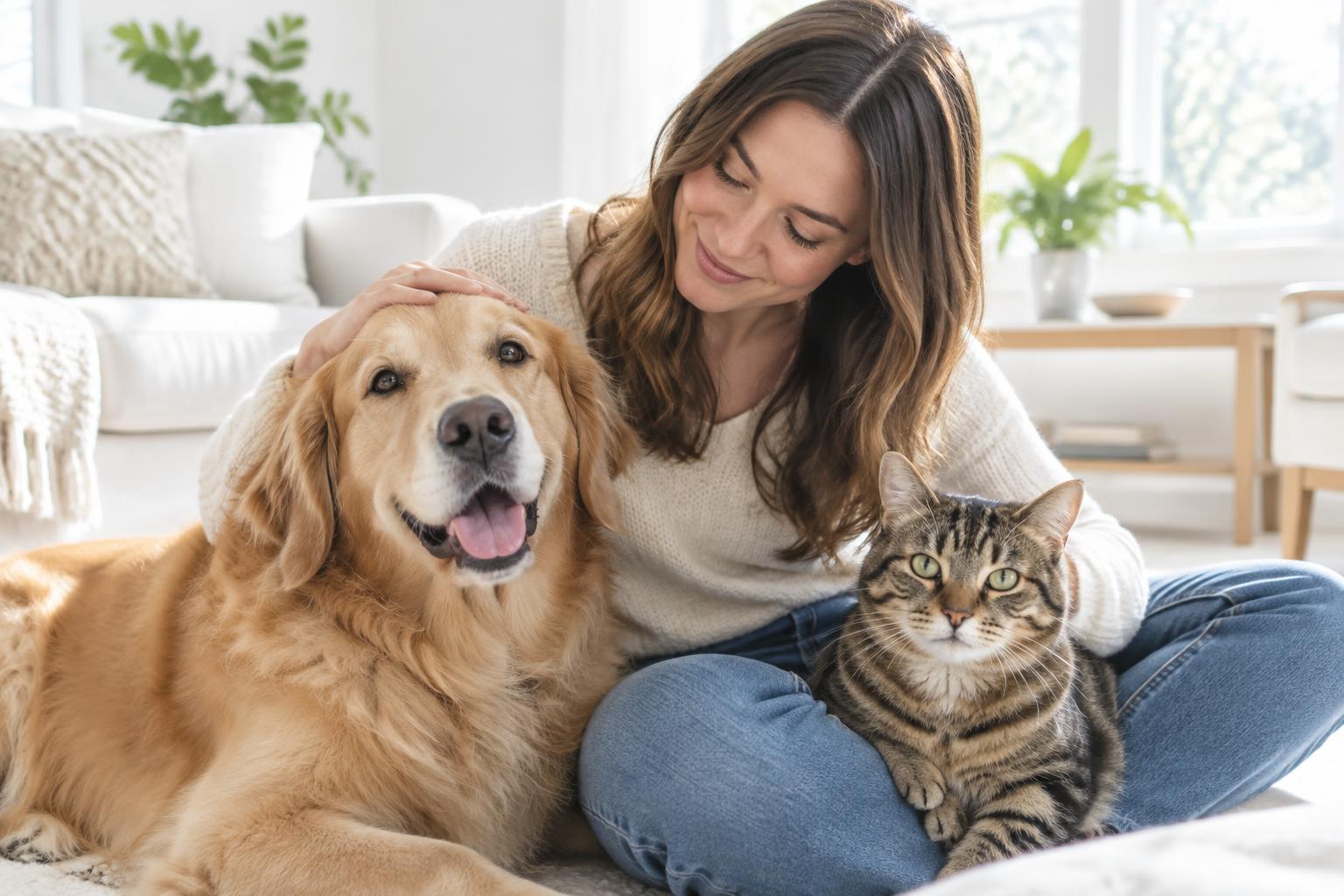 A beloved dog and cat sharing a quiet moment with their owner